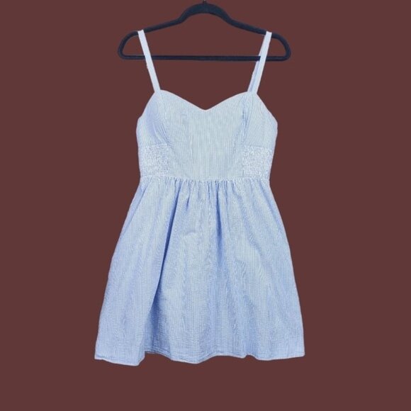 Lilly Pulitzer Womens Bay Blue Seersucker Stripe Christine Mini Dress Size 10 - Picture 5 of 8